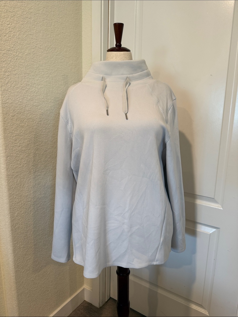 SPANX Air Essentials light gray Cowl Neck Drawstring Sweater